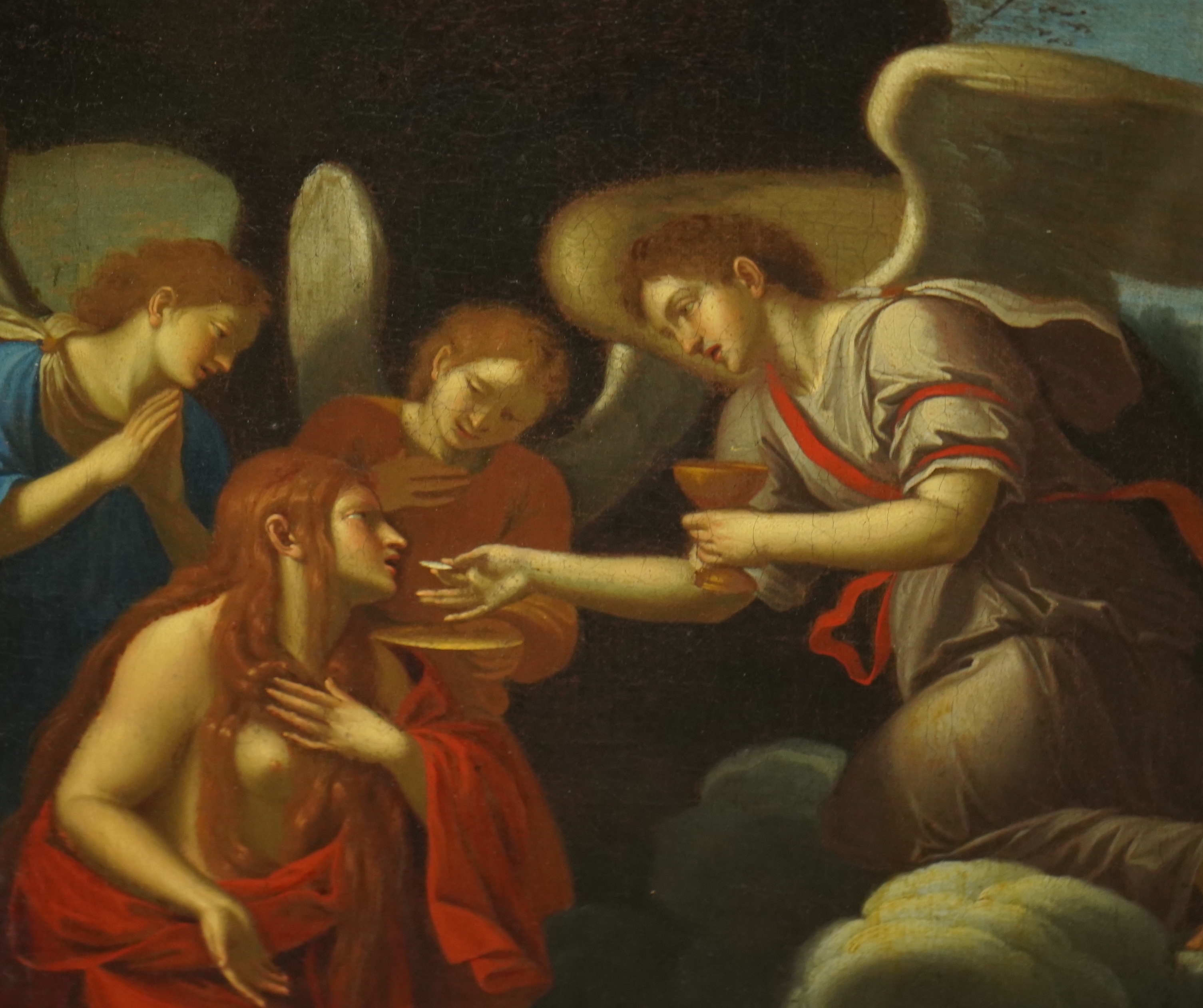 After Francesco Albani (Italian, 1578-1660), The Communion of Mary Magdalene, oil on canvas, 40 x 30cm